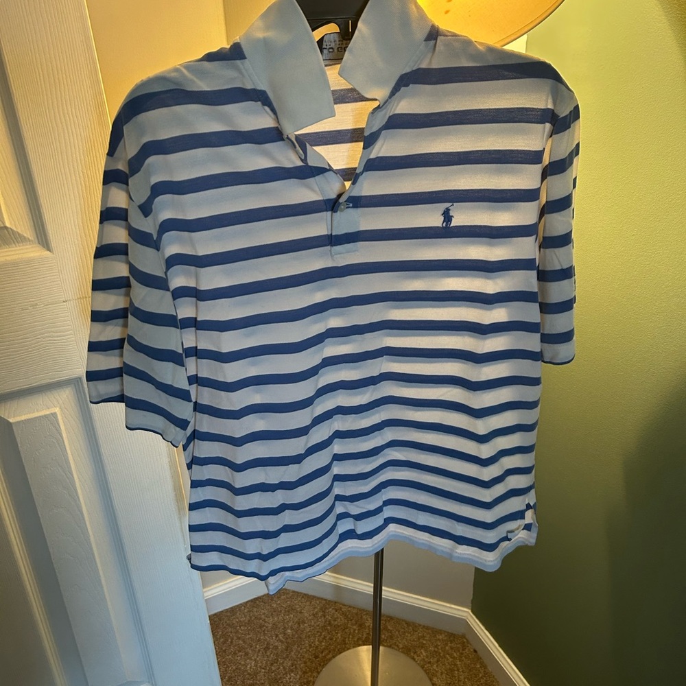 Ralph Lauren Polo Golf Striped Polo in Blue & White